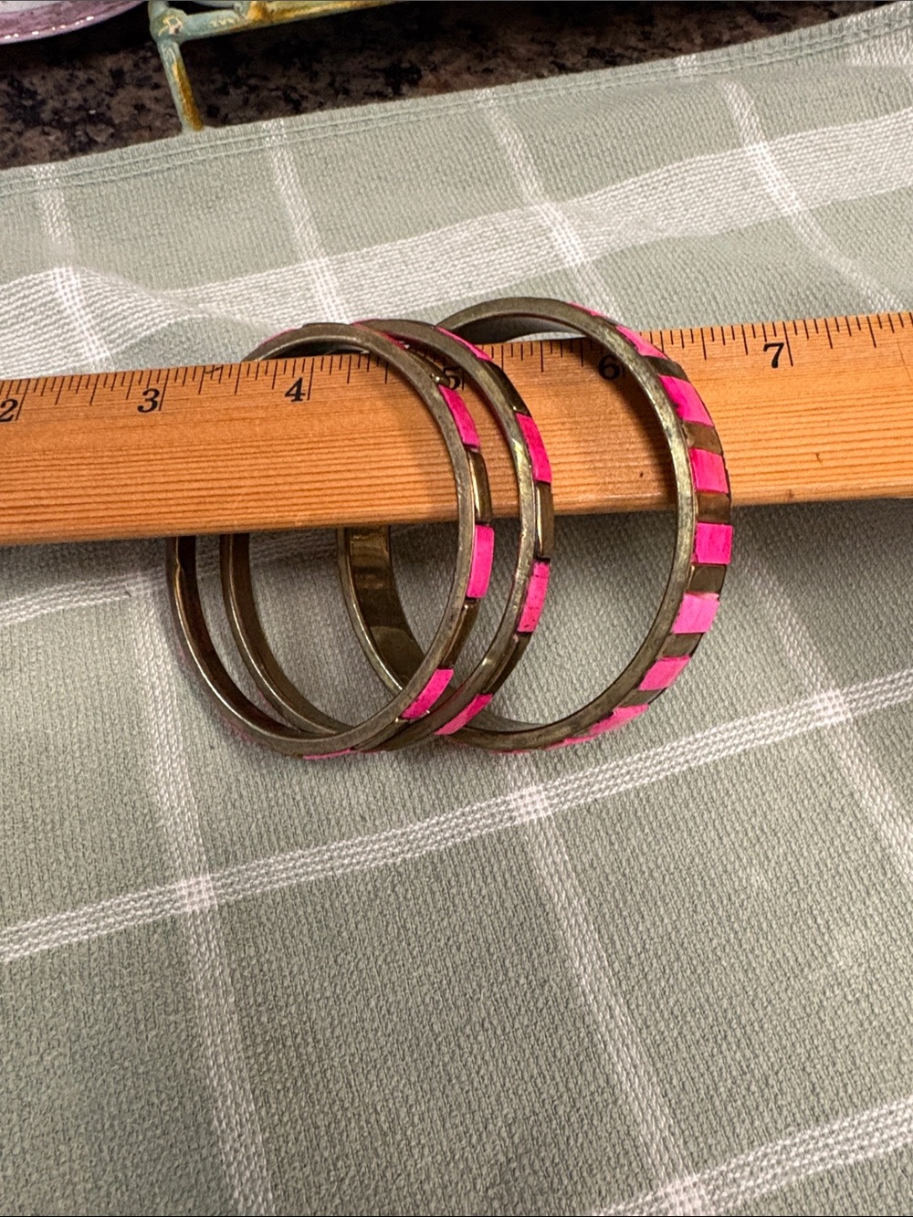 Bronze-Tone Stackable Bracelets with Pink Accents - Picture 9 of 10